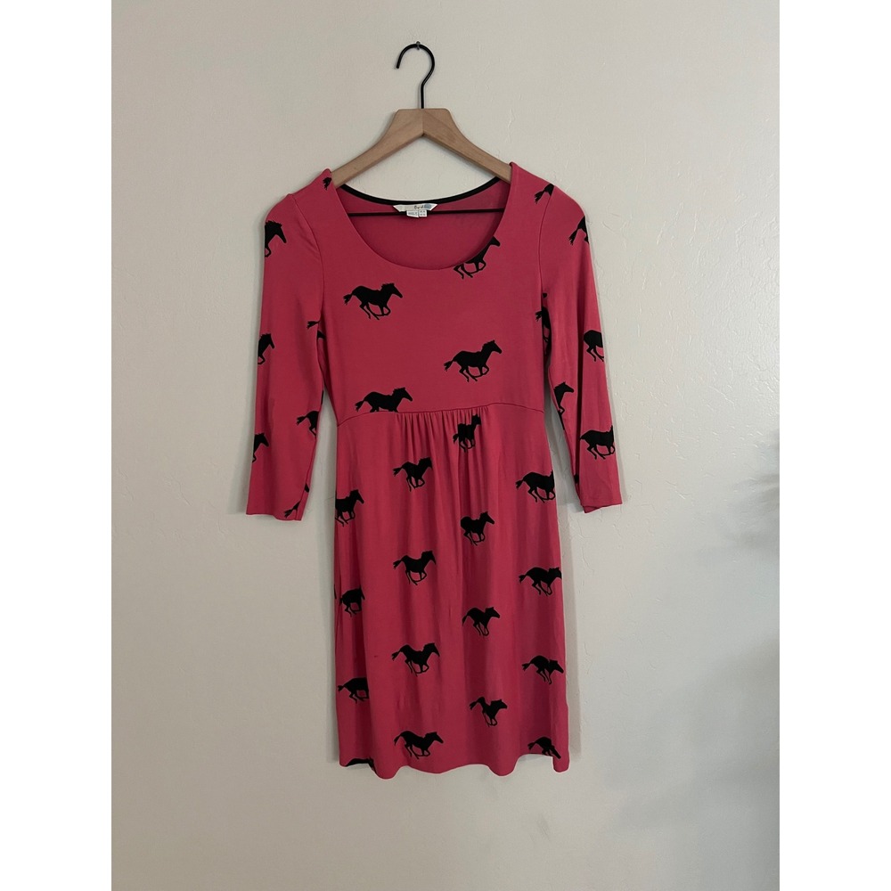 Boden Madeline Pink Horse Print Long Sleeve‎ Dress Women Size 4  Equestrian
